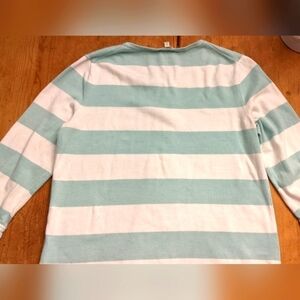 Talbots Women Pullover Crew Neck Striped Sweater Blue-Green and White
